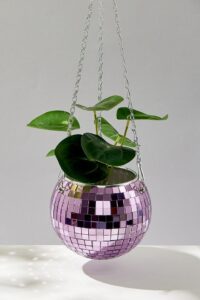 Mfgdisco Disco Ball Hanging Planter, 4/6inch Silver Rainbow Plant with Chain Hook Extra Mirror Pieces Planter wooden Stand