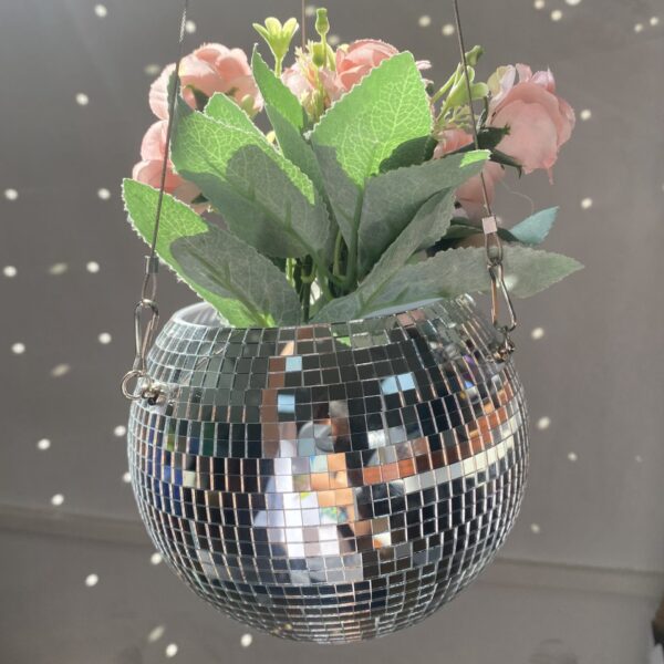 Silver disco ball planter