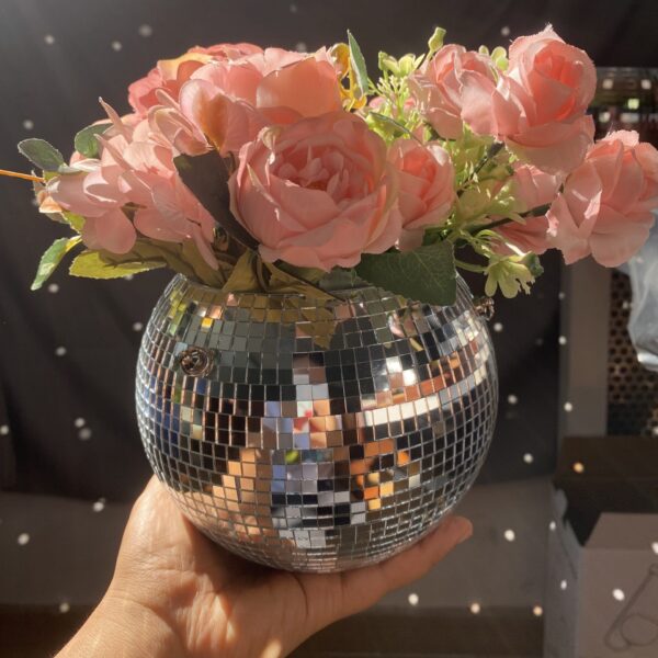 Silver disco ball planter