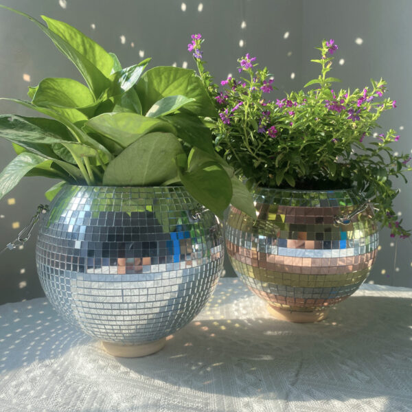 rainbow disco ball planter