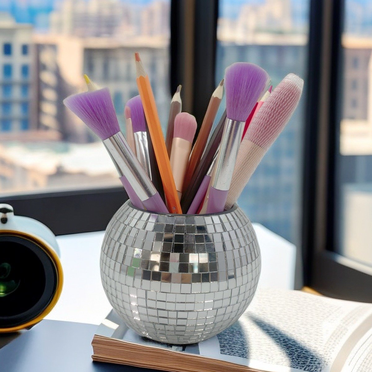 4inch 10cm tabletop disco ball pencil makeup container - Image 4