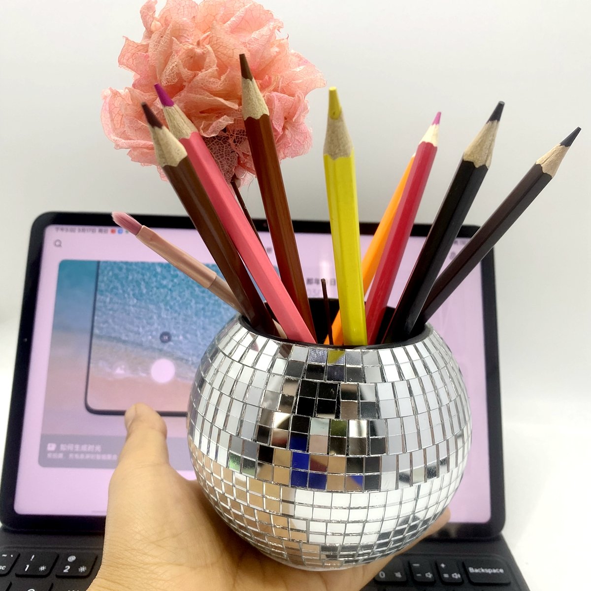 4inch 10cm tabletop disco ball pencil makeup container - Image 8