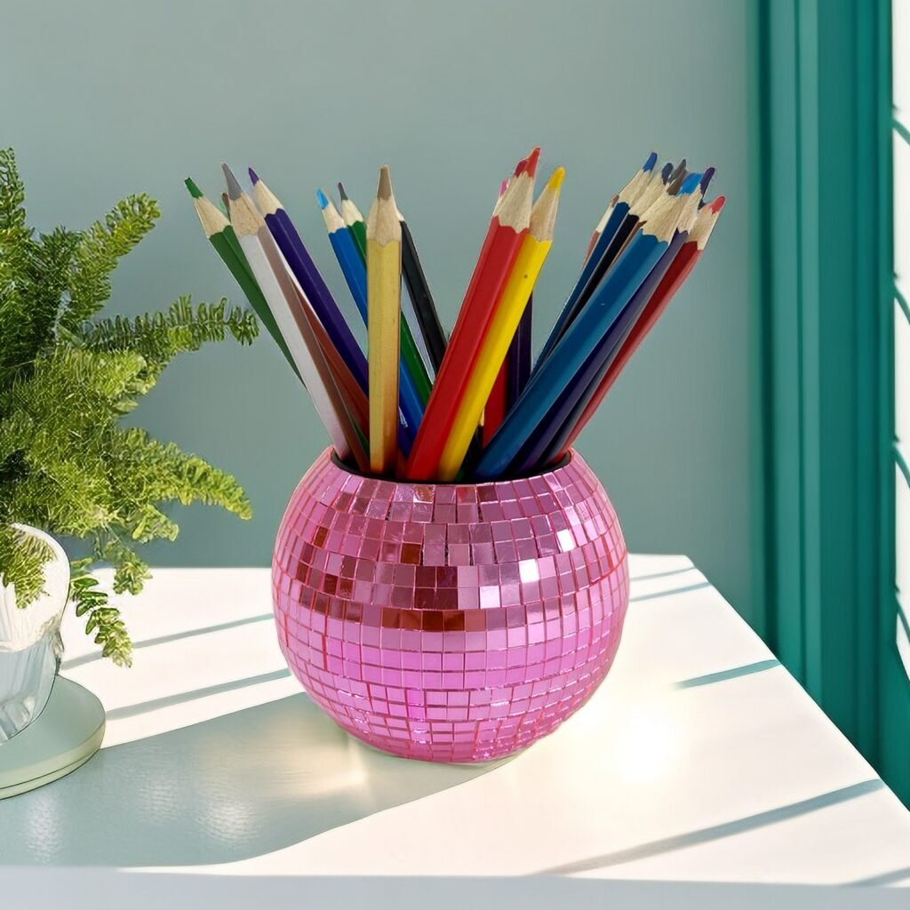 4inch 10cm tabletop disco ball pencil makeup container